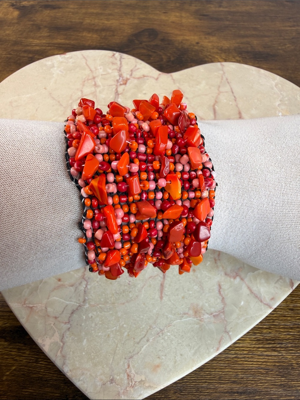 Handcrafted Red Multi-Bead Statement Cuff Bracelet